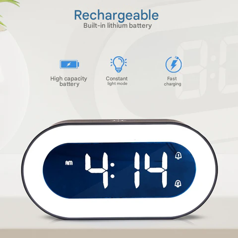 Alarm Clocks for Bedroom, Rechargeable Digital Alarm Clock with Night Light and Soothing Sounds for Nightstand