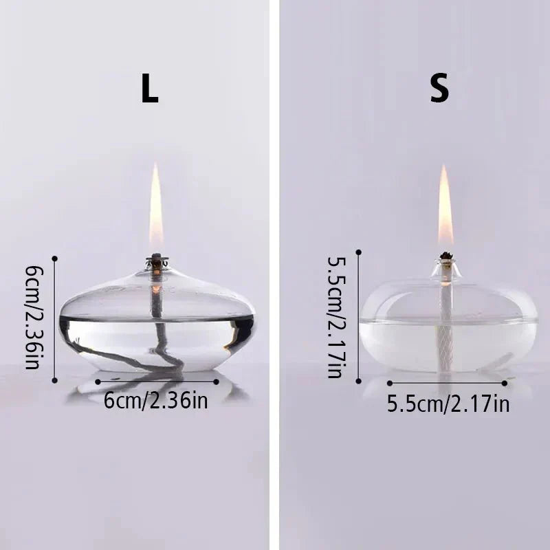 Clear Glass Oil Lamp Candle Holder with Wick for Table Centerpiece | Rustic Tabletop Lighting | Ambient Flame Décor for Dining Room