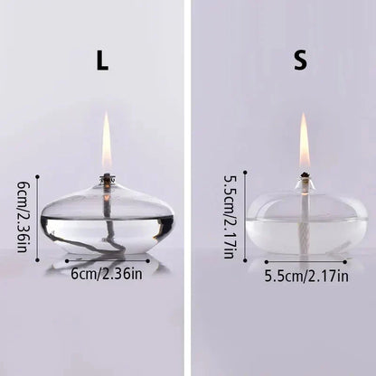 Clear Glass Oil Lamp Candle Holder with Wick for Table Centerpiece | Rustic Tabletop Lighting | Ambient Flame Décor for Dining Room