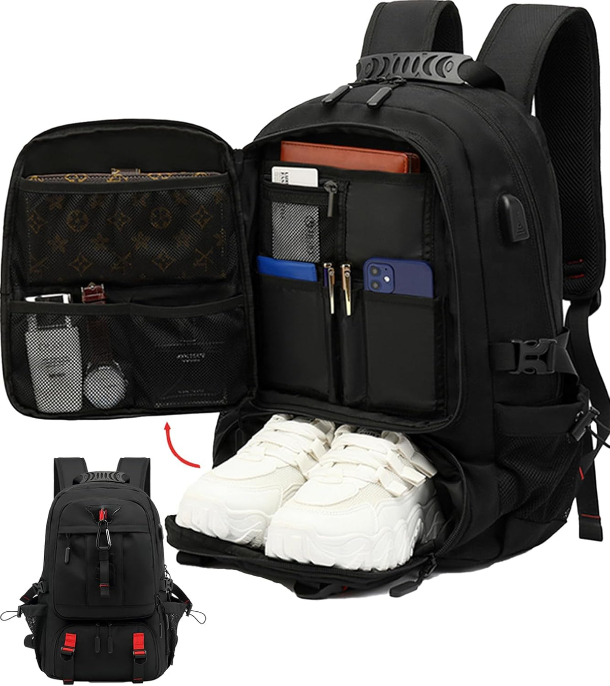 Large Capacity Travel Backpack with Laptop Sleeve fits 14-17 inch for Business Trips Weekend Getaways College Commute Hiking Camping Outdoor