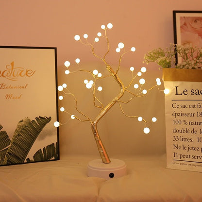 Cordless Tree Silhouette LED Accent Light for Nightstand Battery or USB Powered 19 inch Decorative Copper Lamp for Bedside Reading Home Offi
