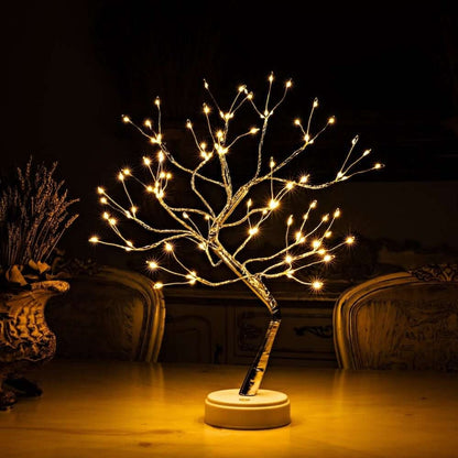 Cordless Tree Silhouette LED Accent Light for Nightstand Battery or USB Powered 19 inch Decorative Copper Lamp for Bedside Reading Home Offi