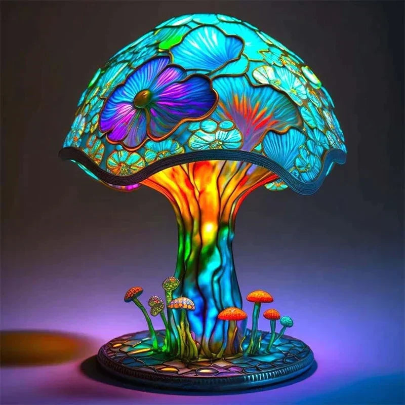 Resin Mushroom Accent Lamp 220-240V Colorful Ambient Glow for Nursery Bedroom Living Room Meditation Space Indoor Decorative Mood Light Stai