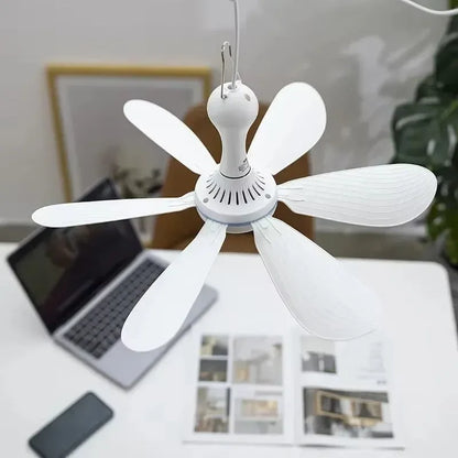 Portable Hanging Fan with Remote – 6-Blade Ceiling Fan and Timer for Camping, Tents, RVs