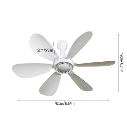 Portable Hanging Fan with Remote – 6-Blade Ceiling Fan and Timer for Camping, Tents, RVs