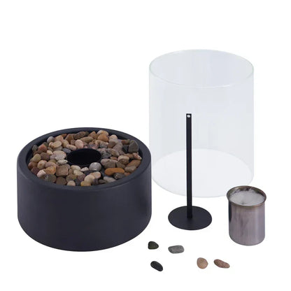 Portable Tabletop Fire Lantern with Glass Cylinder for Indoor Outdoor Ambient Lighting | Gas Fuel Flame Accent Décor for Patio Dining Living