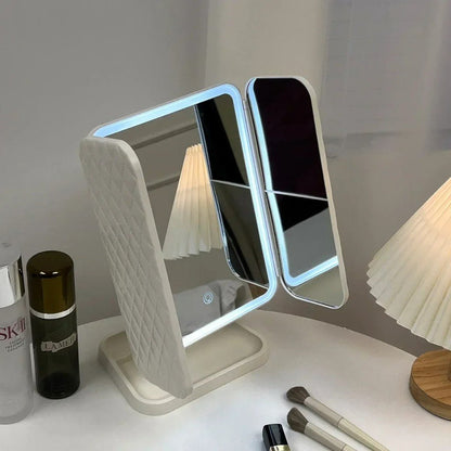 LED Vanity Mirror 4-Panel Fold-Out with 1X 2X 3X 10X Zoom Touch Control Rechargeable for Makeup Application