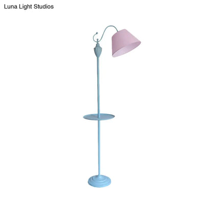 Tapered Drum Fabric Floor Lamp with Shelf in Pastel Colors for Kids Bedroom and Playroom | 63 Inch Tall Standing Light | US Standard E26