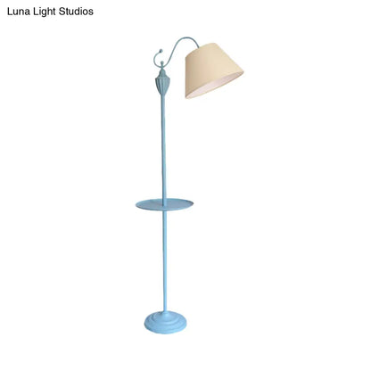 Tapered Drum Fabric Floor Lamp with Shelf in Pastel Colors for Kids Bedroom and Playroom | 63 Inch Tall Standing Light | US Standard E26