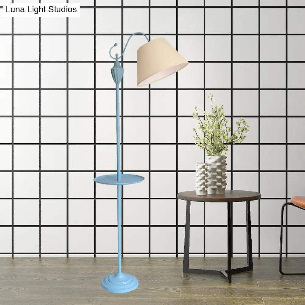 Tapered Drum Fabric Floor Lamp with Shelf in Pastel Colors for Kids Bedroom and Playroom | 63 Inch Tall Standing Light | US Standard E26