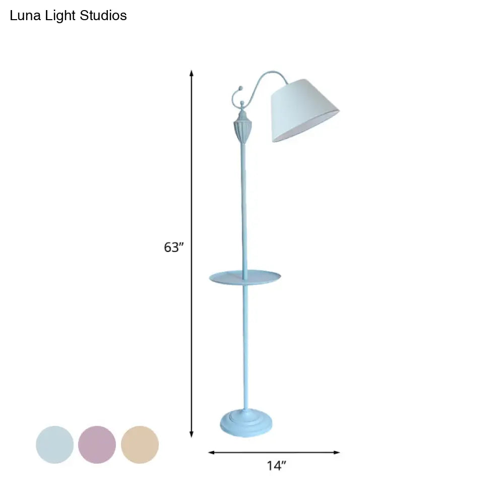 Tapered Drum Fabric Floor Lamp with Shelf in Pastel Colors for Kids Bedroom and Playroom | 63 Inch Tall Standing Light | US Standard E26
