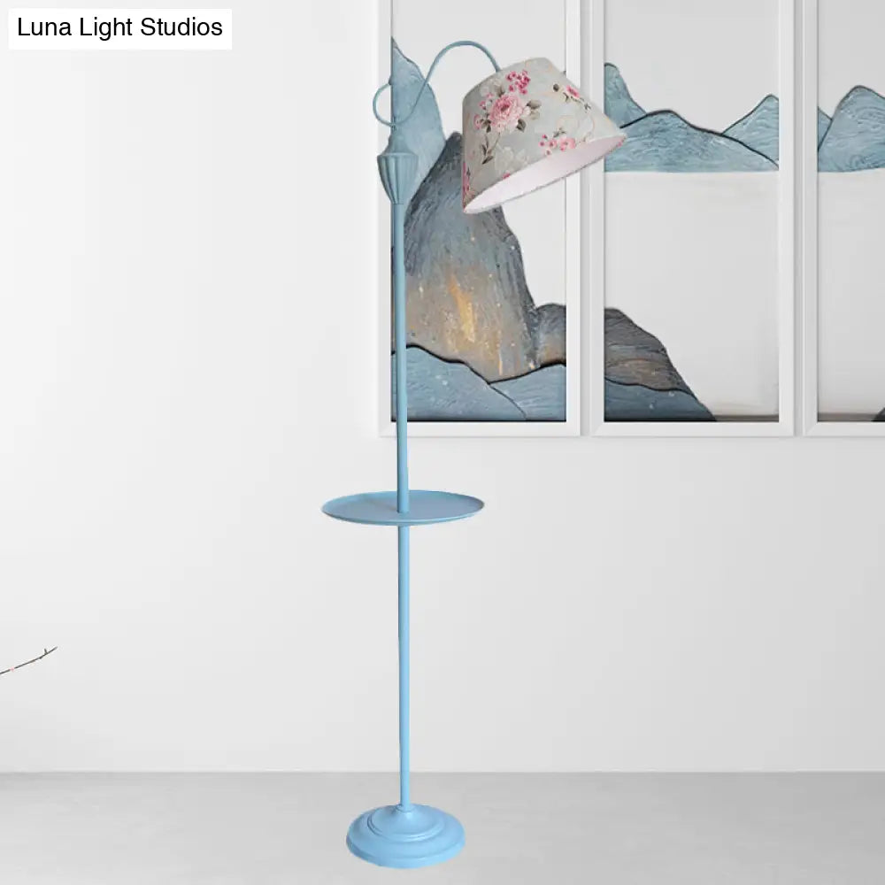 Tapered Drum Fabric Floor Lamp with Shelf in Pastel Colors for Kids Bedroom and Playroom | 63 Inch Tall Standing Light | US Standard E26