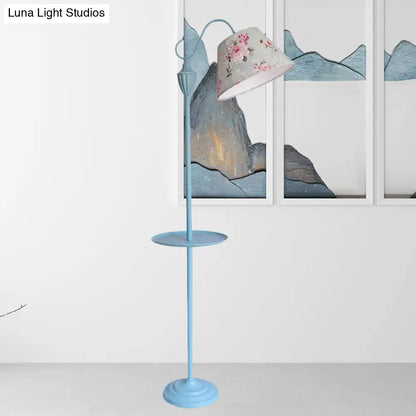 Tapered Drum Fabric Floor Lamp with Shelf in Pastel Colors for Kids Bedroom and Playroom | 63 Inch Tall Standing Light | US Standard E26