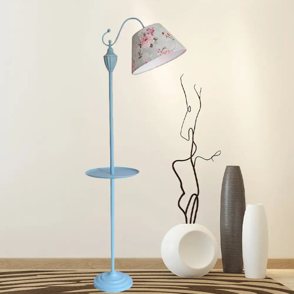 Tapered Drum Fabric Floor Lamp with Shelf in Pastel Colors for Kids Bedroom and Playroom | 63 Inch Tall Standing Light | US Standard E26