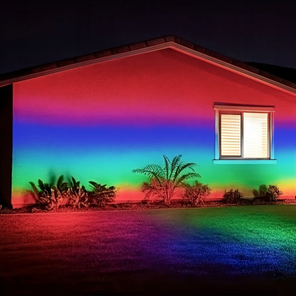 50W Color-Changing LED Floodlight for Yards, Patios & Facades – Remote-Controlled RGB Landscape Spotlight with Weather Protection