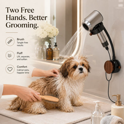 Ortekor Hands-Free Pet Grooming Hair Dryer Holder for At-Home Bath Time - Repositionable Suction Mount with 360 Flexible Arm