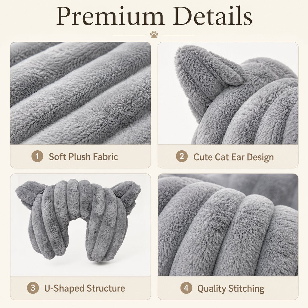 Ortekor Cozy U-Shaped Pet Neck Pillow for Cats & Small Dogs – Soft Plush Sleeping Support Cushion for Comfortable Naps at Home & Travel