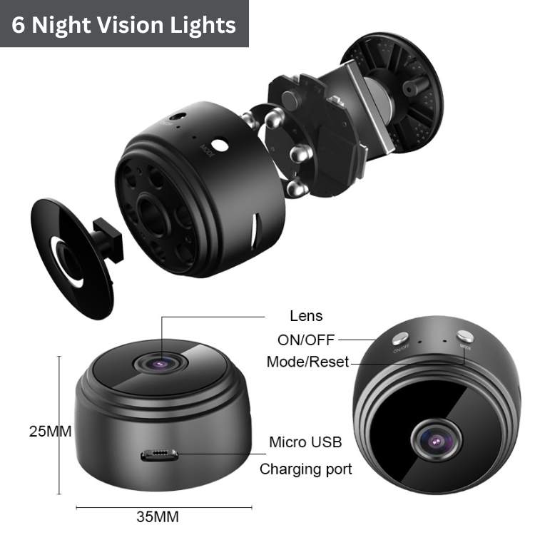 Magnetic Mini Surveillance Camera HD 1080p Wide Angle Night Vision Home Security Monitor