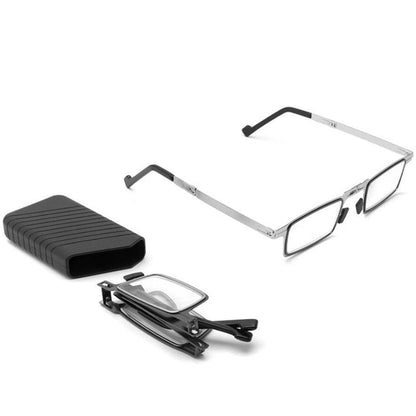 Collapsible Titanium Reading Glasses with Blue Light Filter for Men & Women – Pocket-Size Readers with Anti-Slip Nose Pads