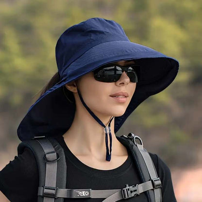 Wide-Brim Sun Hat with UV Protection & Adjustable Chin Strap for Women – Lightweight Travel Beach Headwear