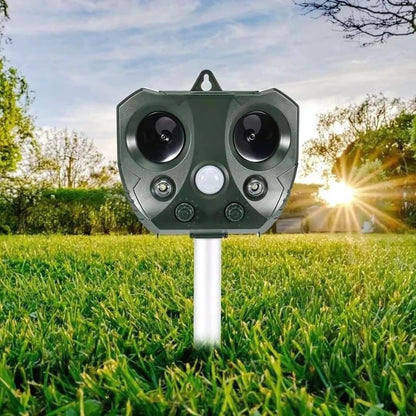 Solar Motion-Activated Animal Repeller with Ultrasonic Frequency & LED Flash for Yards Gardens Patios