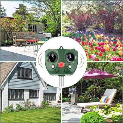 Solar Motion-Activated Animal Repeller with Ultrasonic Frequency & LED Flash for Yards Gardens Patios