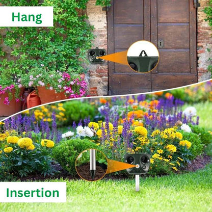Solar Motion-Activated Animal Repeller with Ultrasonic Frequency & LED Flash for Yards Gardens Patios