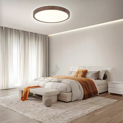 Round Wood-Look LED Ceiling Light – 1 in Slim Profile – 3 Color Temps – Contemporary Flush Mount for Living Room, Bedroom & Dining Room