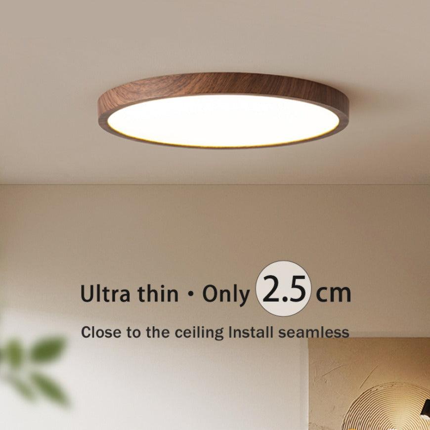 Round Wood-Look LED Ceiling Light – 1 in Slim Profile – 3 Color Temps – Contemporary Flush Mount for Living Room, Bedroom & Dining Room
