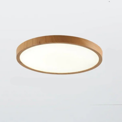 Round Wood-Look LED Ceiling Light – 1 in Slim Profile – 3 Color Temps – Contemporary Flush Mount for Living Room, Bedroom & Dining Room