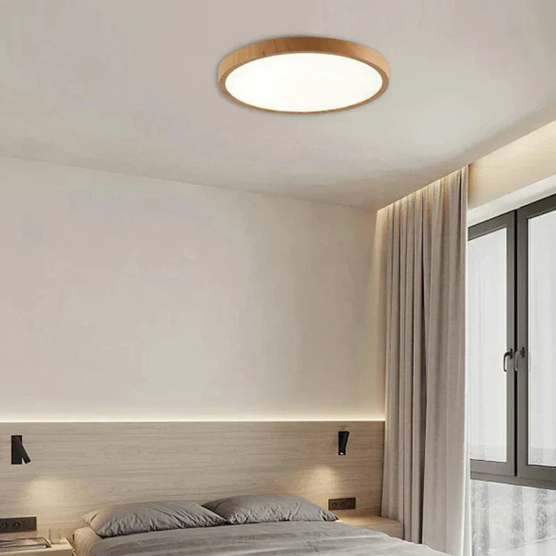 Round Wood-Grain LED Flush Mount Ceiling Light – Low-Profile Modern Fixture with 3-Way Dimming for Living Room, Bedroom & Hallway
