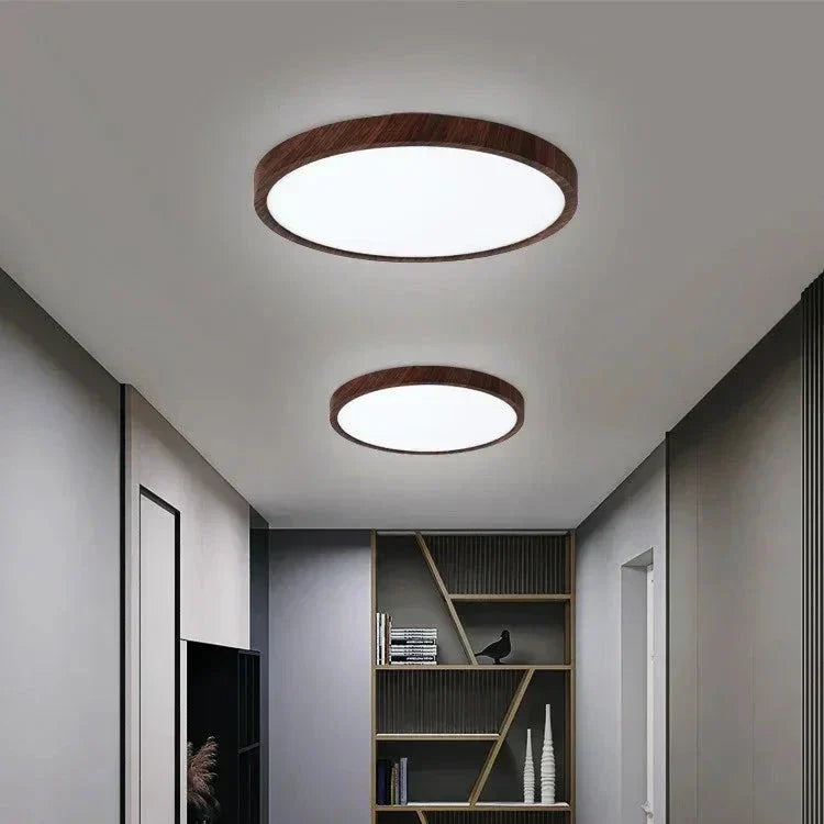 Round Wood-Grain LED Flush Mount Ceiling Light – Low-Profile Modern Fixture with 3-Way Dimming for Living Room, Bedroom & Hallway