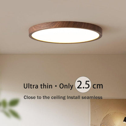 Round Wood-Grain LED Flush Mount Ceiling Light – Low-Profile Modern Fixture with 3-Way Dimming for Living Room, Bedroom & Hallway