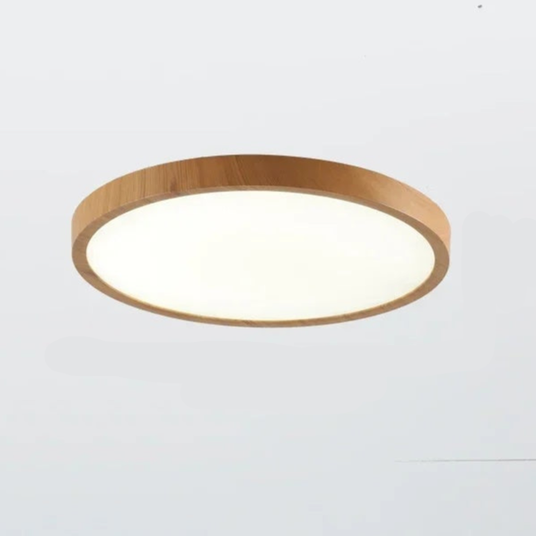 Round Wood-Grain LED Flush Mount Ceiling Light – Low-Profile Modern Fixture with 3-Way Dimming for Living Room, Bedroom & Hallway