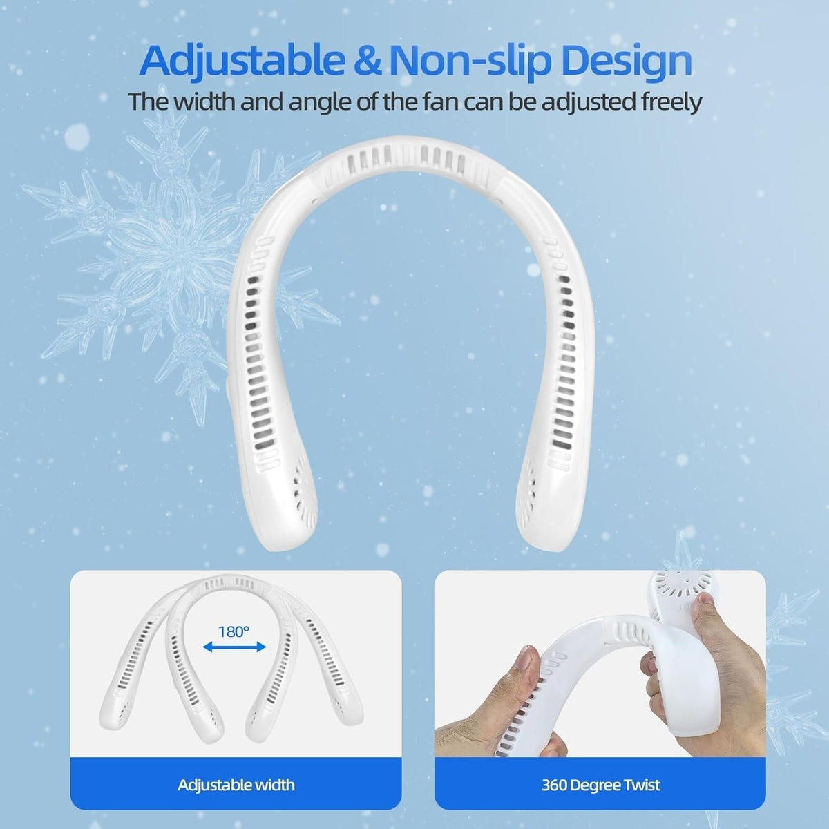 Hands-Free Wearable Personal Neck Fan with 5 Speeds and Dual Bladeless Air Vents for Outdoor Sports Hiking Gym Running Travel Summer Heat