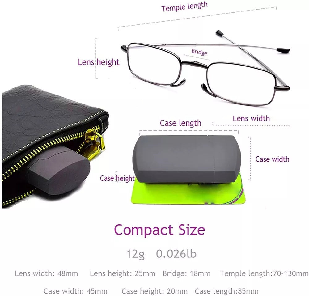 Compact Folding Reading Glasses with Protective Case – Unisex Pocket Readers for Men & Women, Travel-Friendly Foldable Eyeglasses