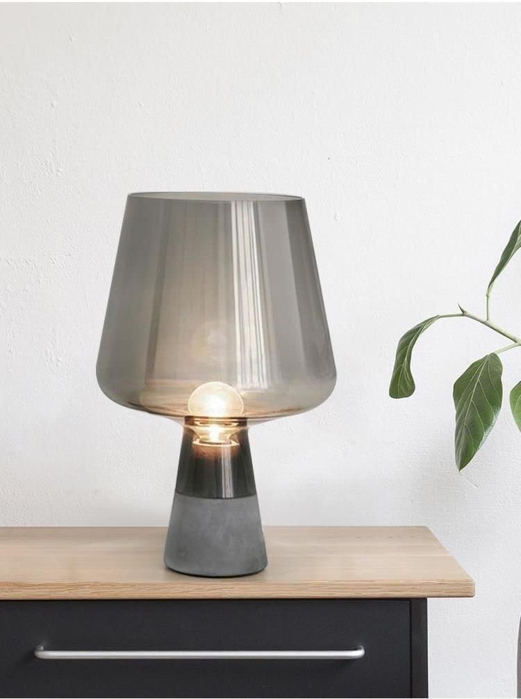 Glass Goblet Table Lamp with Cement Base – Warm Ambient Lighting for Bedroom, Living Room & Nightstand | Modern Tinted Globe Accent Light