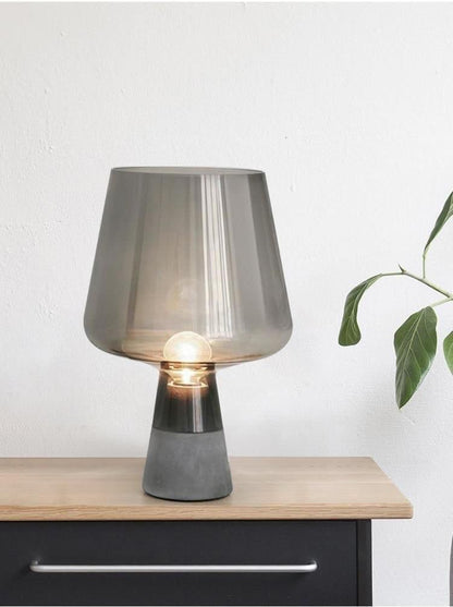 Glass Goblet Table Lamp with Cement Base – Warm Ambient Lighting for Bedroom, Living Room & Nightstand | Modern Tinted Globe Accent Light