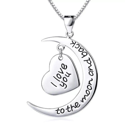 Crescent Moon Heart Pendant Necklace – Silver Alloy Charm for Women & Girls – Romantic Jewelry Gift for Mom Daughter Sister Girlfriend
