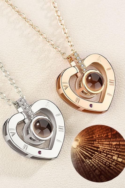 Projection Heart Pendant Necklace Sterling Silver Gemstone Jewelry for Women Anniversary Romantic Keepsake Gift Two-Way Wear Elegant