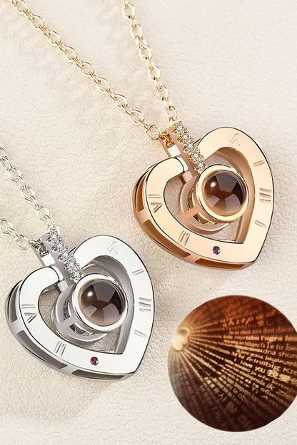 Projection Heart Pendant Necklace Sterling Silver Gemstone Jewelry for Women Anniversary Romantic Keepsake Gift Two-Way Wear Elegant