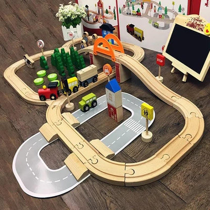 78-Piece Wooden Train Set with Tracks & Town Accessories for Kids | Storage Box Included | Pretend Play Railway Kit for Toddlers Ages 3+