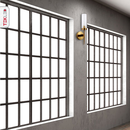 Textured Glass Wall Sconce with Steel Frame - Dimmable E27 Socket - 16 inch Height - Modern Art Deco Fixture for Hallways Bedrooms Living Sp