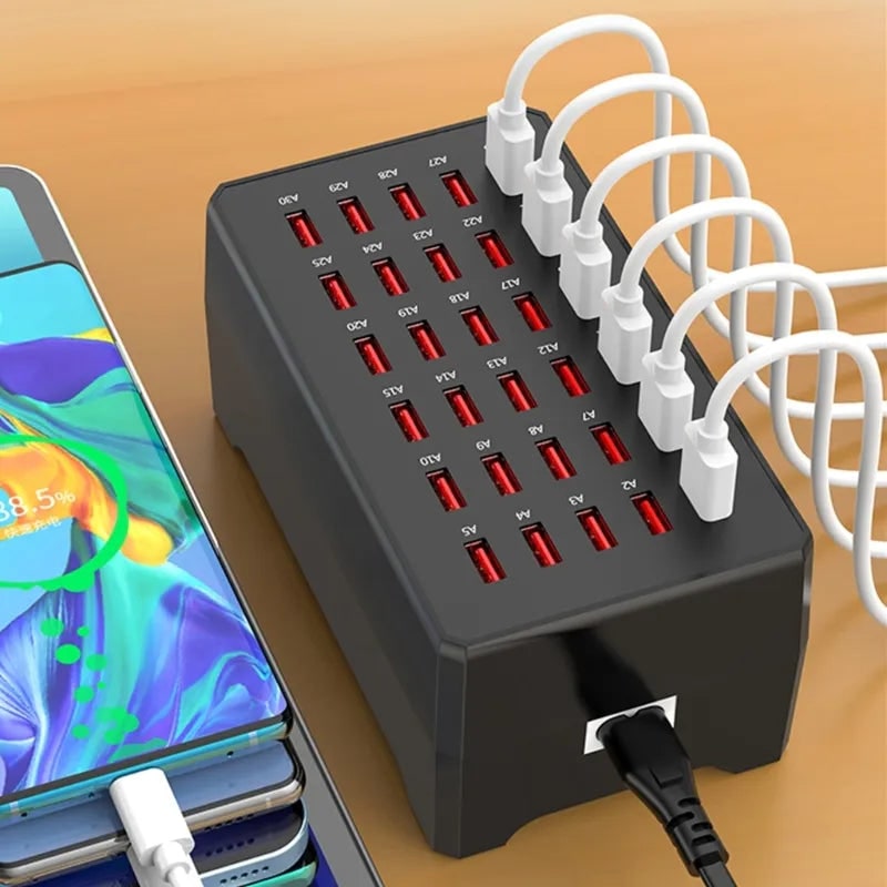 Multi Device Charging Station | 30-Port USB Charger with Intelligent Cooling | Compact Design for Efficient Power Management