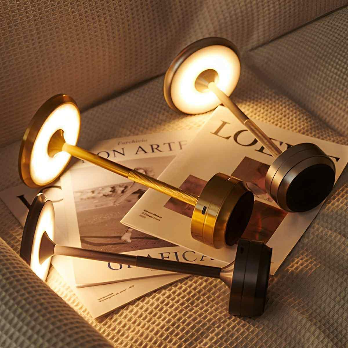 Rechargeable LED Nightstand Lamp Aluminum 11 Inch Touch Dimming 3 Color Modes Cordless Portable Light for Bedroom Office Desk Compact Modern