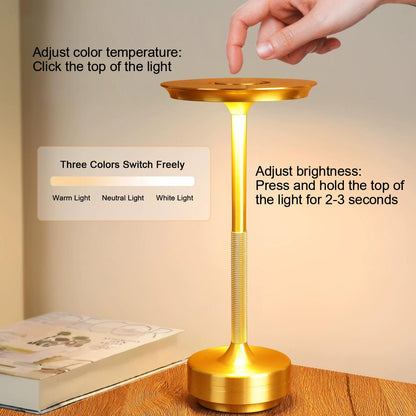Rechargeable LED Nightstand Lamp Aluminum 11 Inch Touch Dimming 3 Color Modes Cordless Portable Light for Bedroom Office Desk Compact Modern