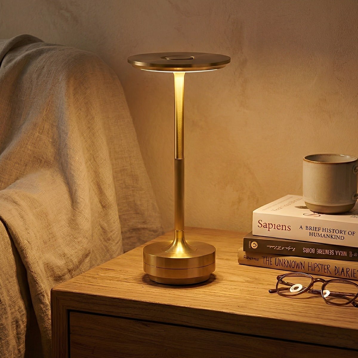 Rechargeable LED Nightstand Lamp Aluminum 11 Inch Touch Dimming 3 Color Modes Cordless Portable Light for Bedroom Office Desk Compact Modern