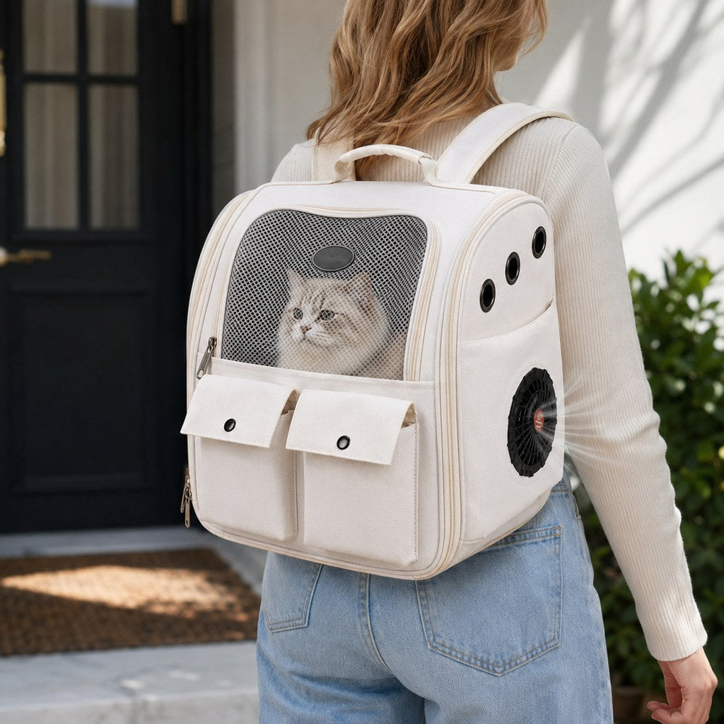 Ortekor USB-Powered Dual-Fan Cat Carrier Backpack for Vet Visits & Everyday Travel - Fan-Assisted Cooling for Less-Stuffy Trips