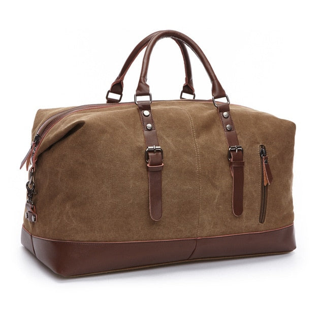 Canvas and Leather Weekend Travel Bag with Padded Straps for Men and Women – Overnight Duffel Tote for Gym Trips Carry-On