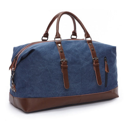 Leather Canvas Weekend Travel Bag for Men & Women – Vintage Style Overnight Duffel with Waterproof Coating